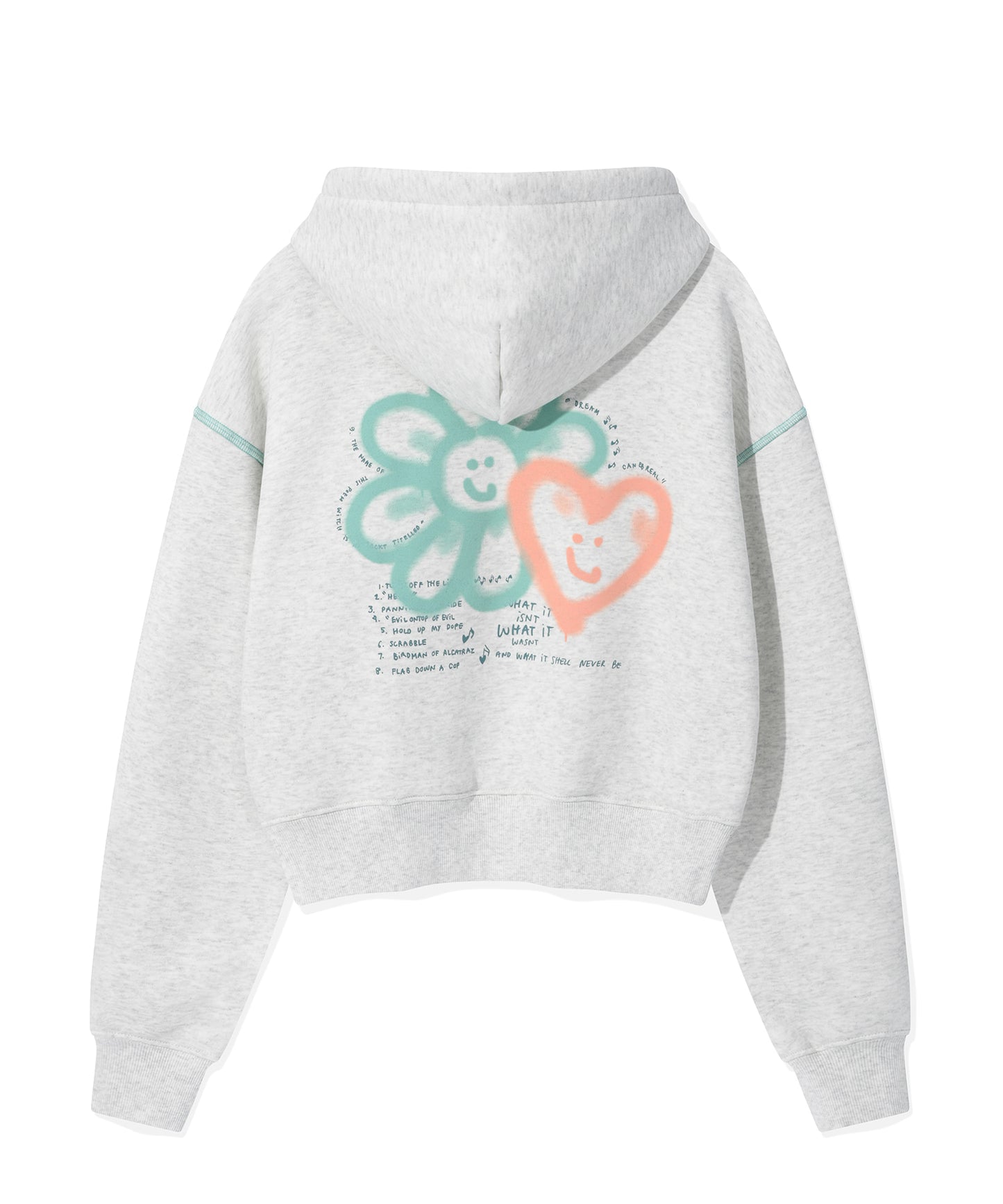 Flory Lovey Graphic Crop Hoodie Oatmeal