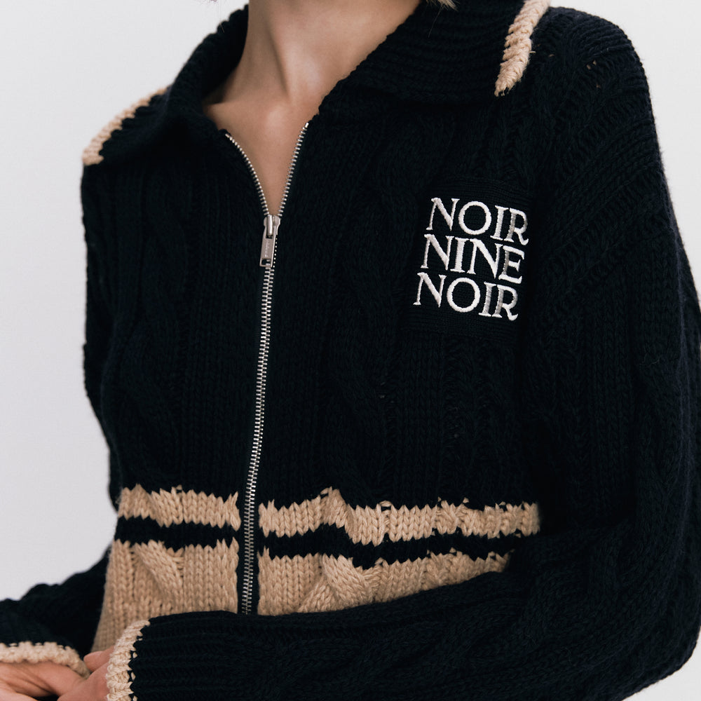 
                  
                    NOIRNINE Logo Cable Knit Zip-Up NAVY
                  
                