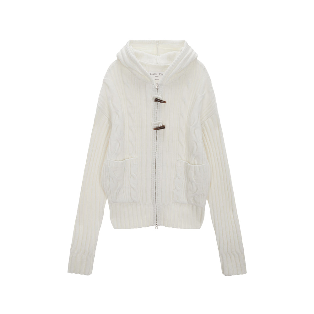 MATIN KIM CABLE KNIT HOODY TOGGLE CARDIGAN IN IVORY