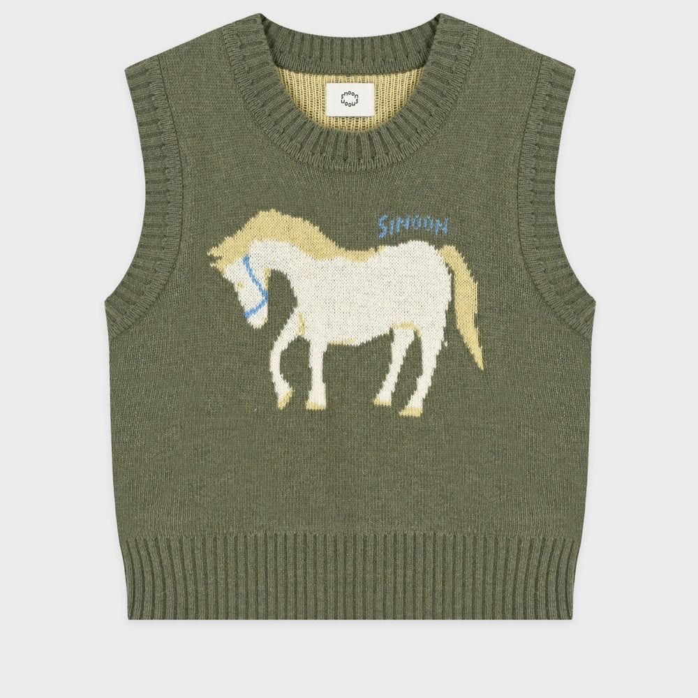 Sinoon Horse Knit Vest (Khaki)