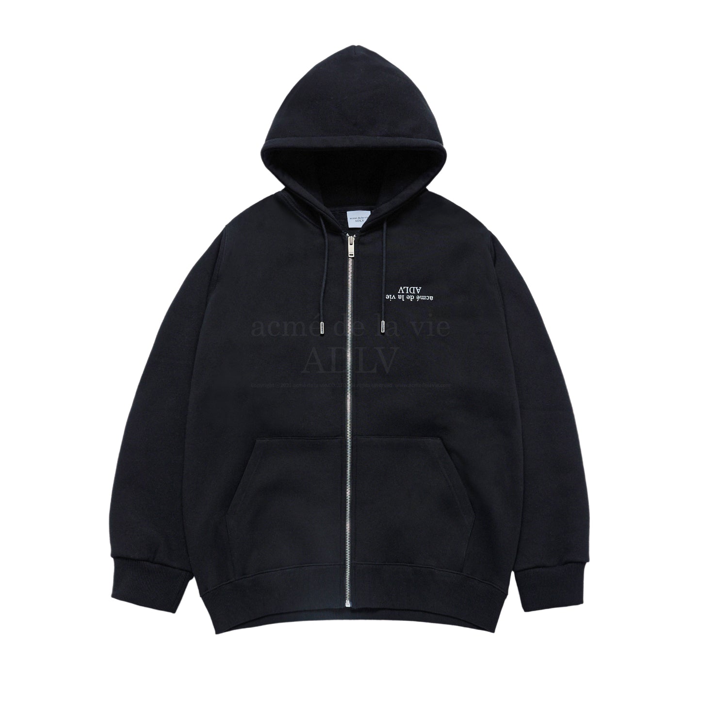 ADLV UPSIDE DOWN LOGO NAPPING ZURRY HOODIE ZIP UP BLACK