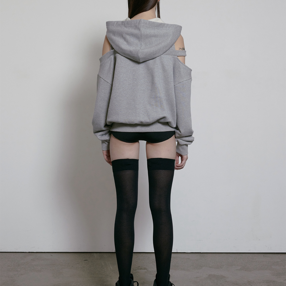 
                  
                    BOHEMSEO CUT OUT OFF SHOULDER HOODIE, MELANGE GRAY
                  
                