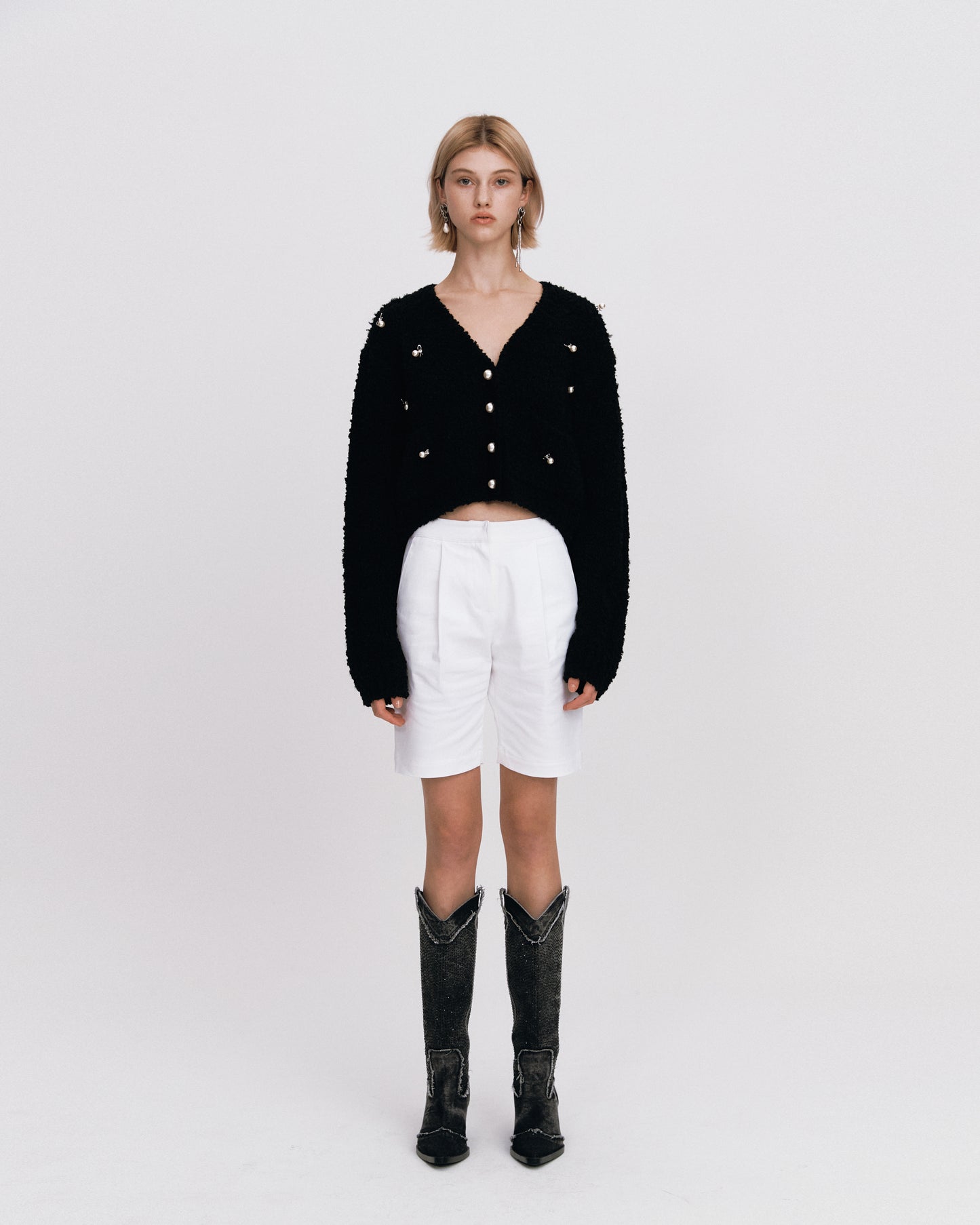 NOIRNINE Pearl Beading Cardigan BLACK