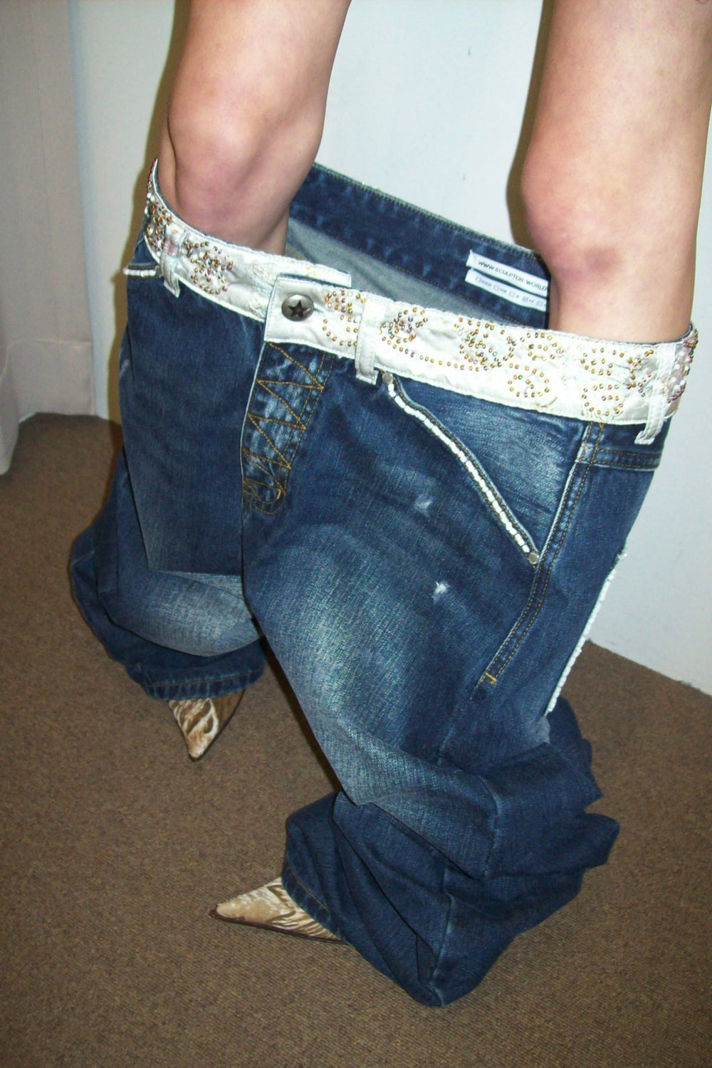 SCULPTOR Beaded Waist Denim Pants Indigo Blue