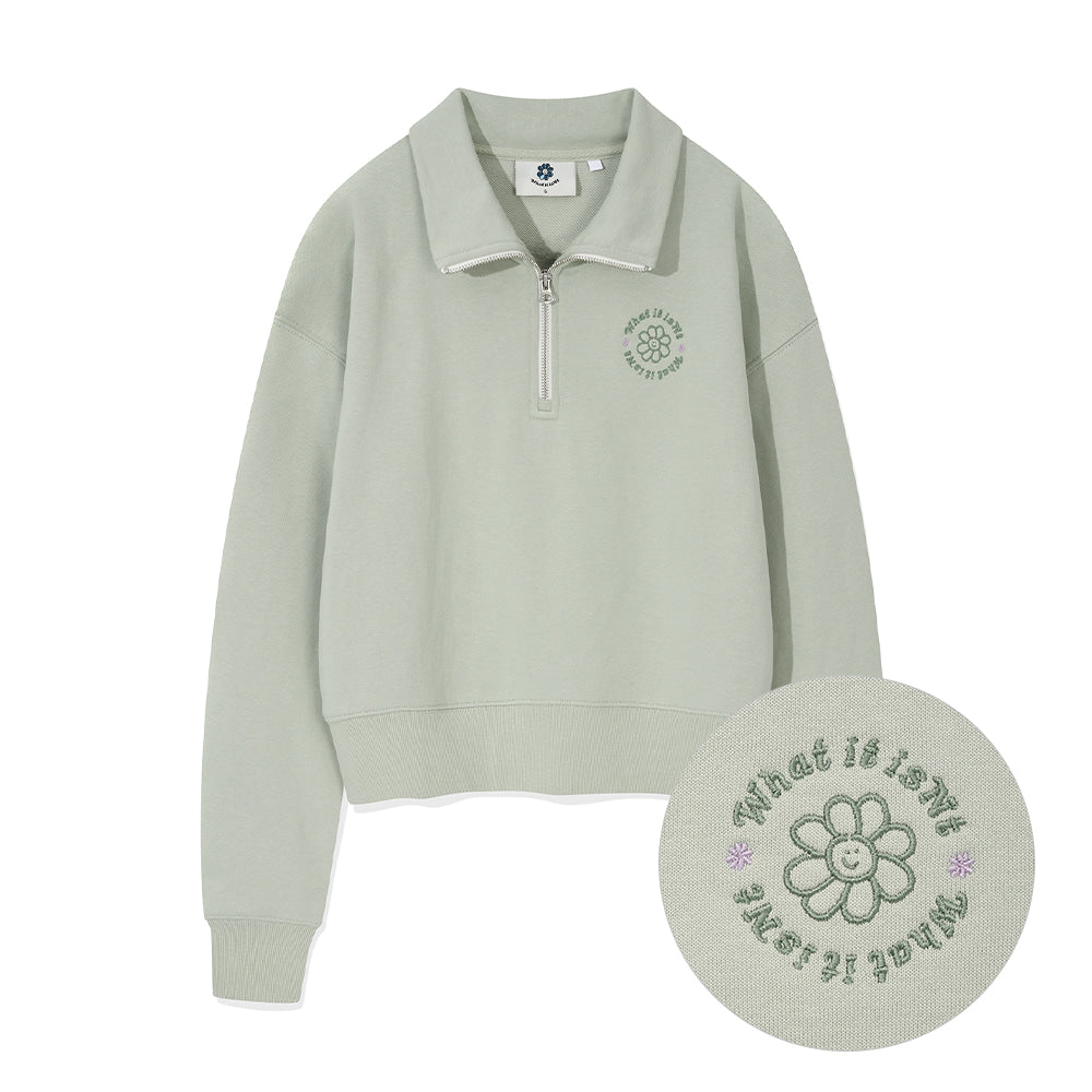 Flory Embroidery Half Zip Up Mint