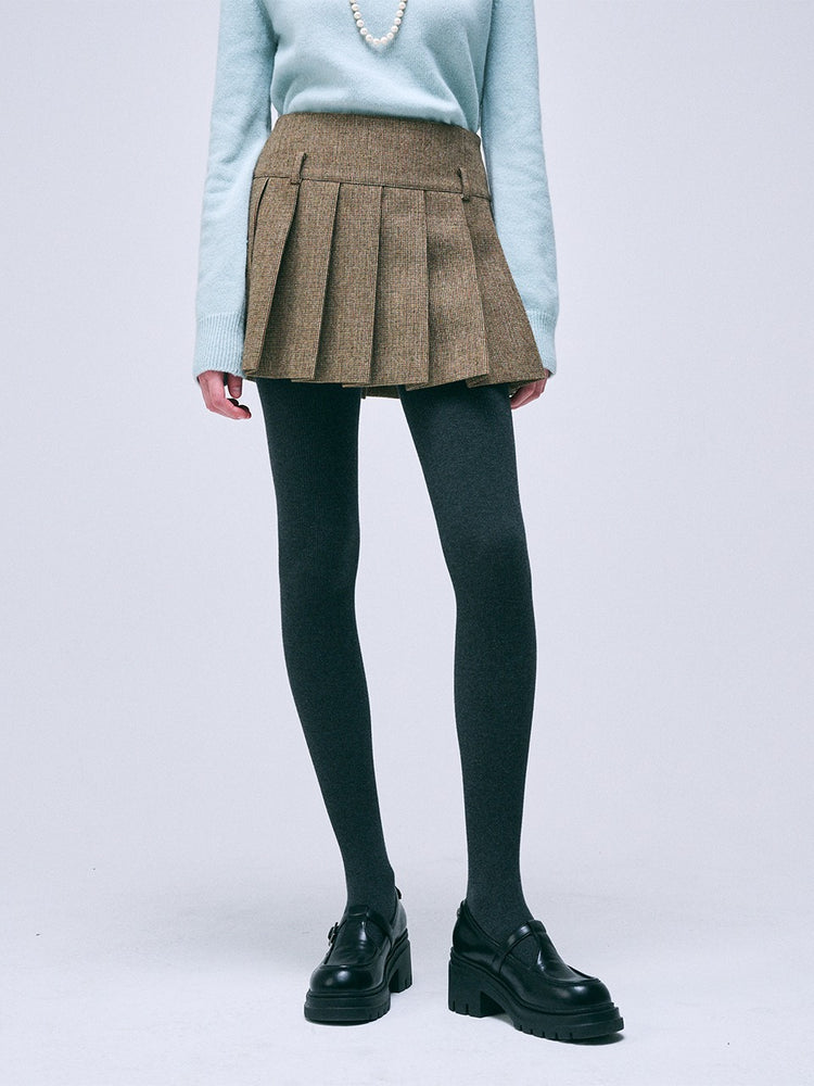 MARDI WOOL PLEATS MINI SKIRT_BROWN