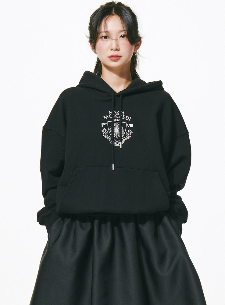 MARDI HOODY ALUMNI SMALL EMBLEM NEEDLEWORK_BLACK IVORY