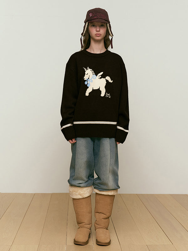 KIRSH CHERRY UNICORN JACQUARD KNIT BROWN