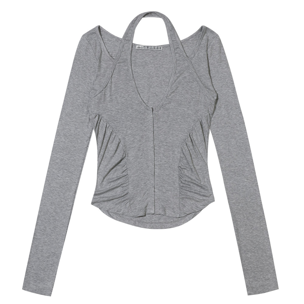 
                  
                    BOHEMSEO HOOK AND EYE SHIRRING TOP, MELANGE GRAY
                  
                