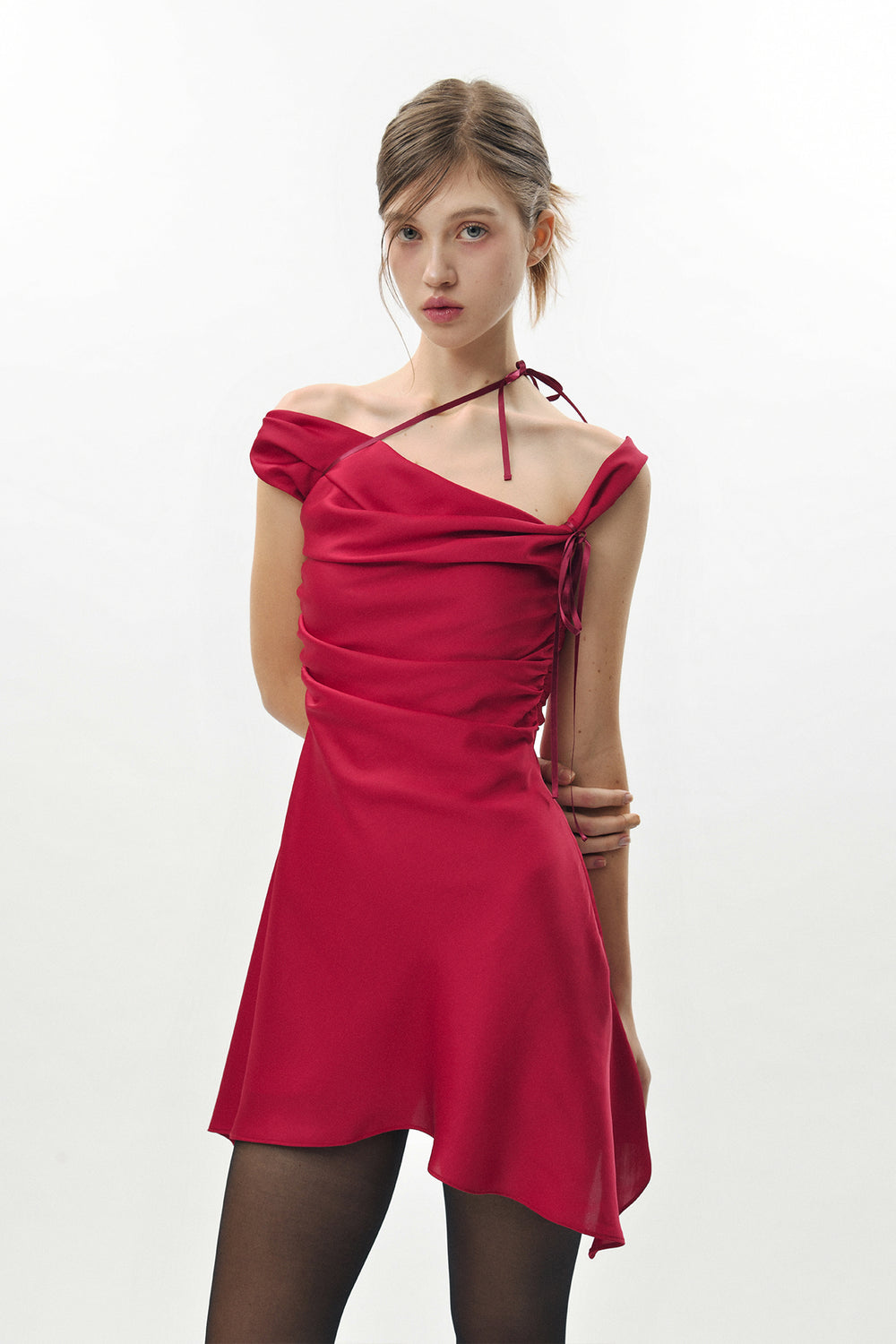 PAIN OR PLEASURE DEW COWL SATIN DRESS RED