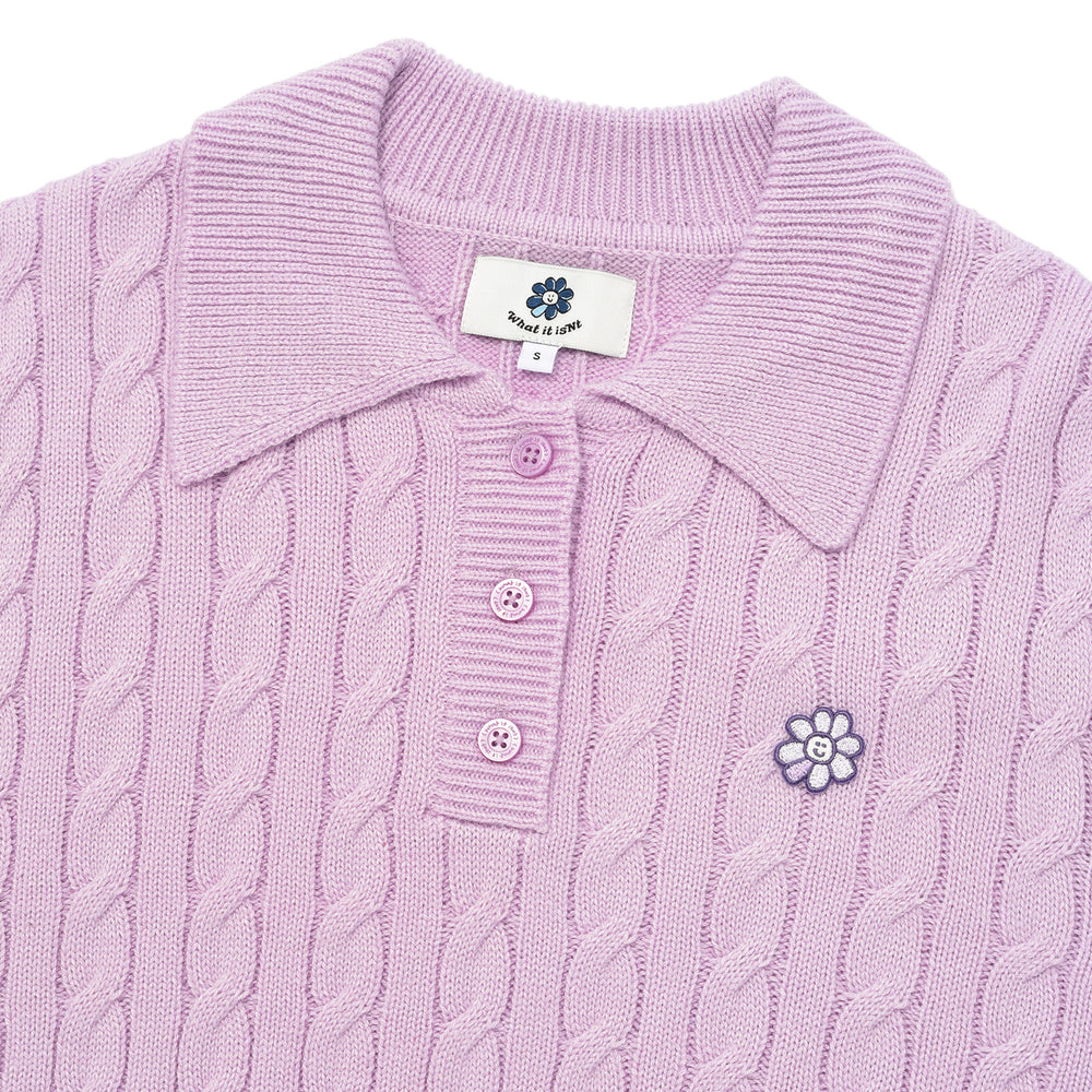 
                  
                    Floriwapen Cable Button Up Collar Knit Dark Lavender
                  
                