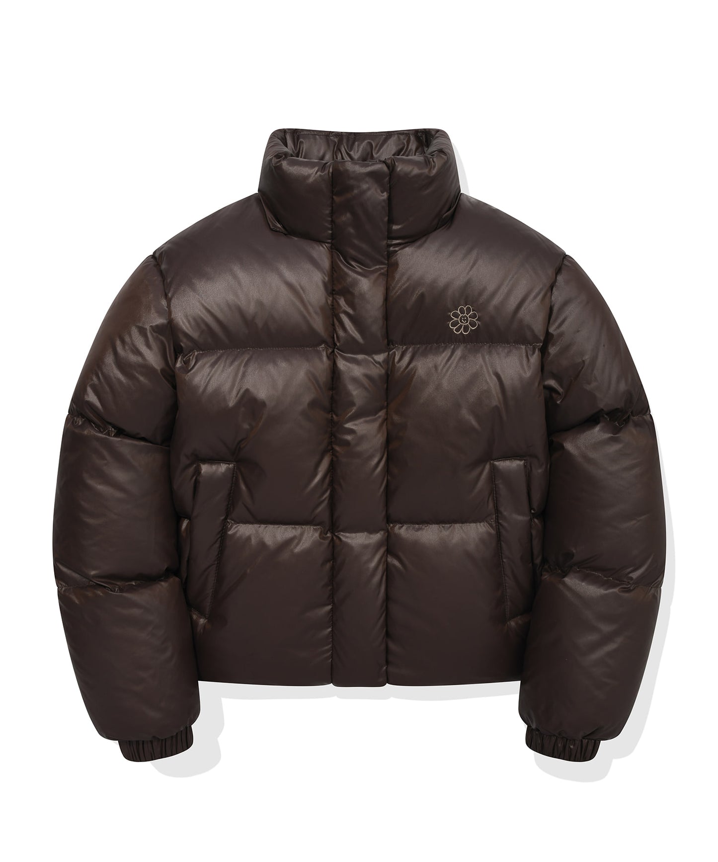 Glossy Short Hooded down Jacket Brown