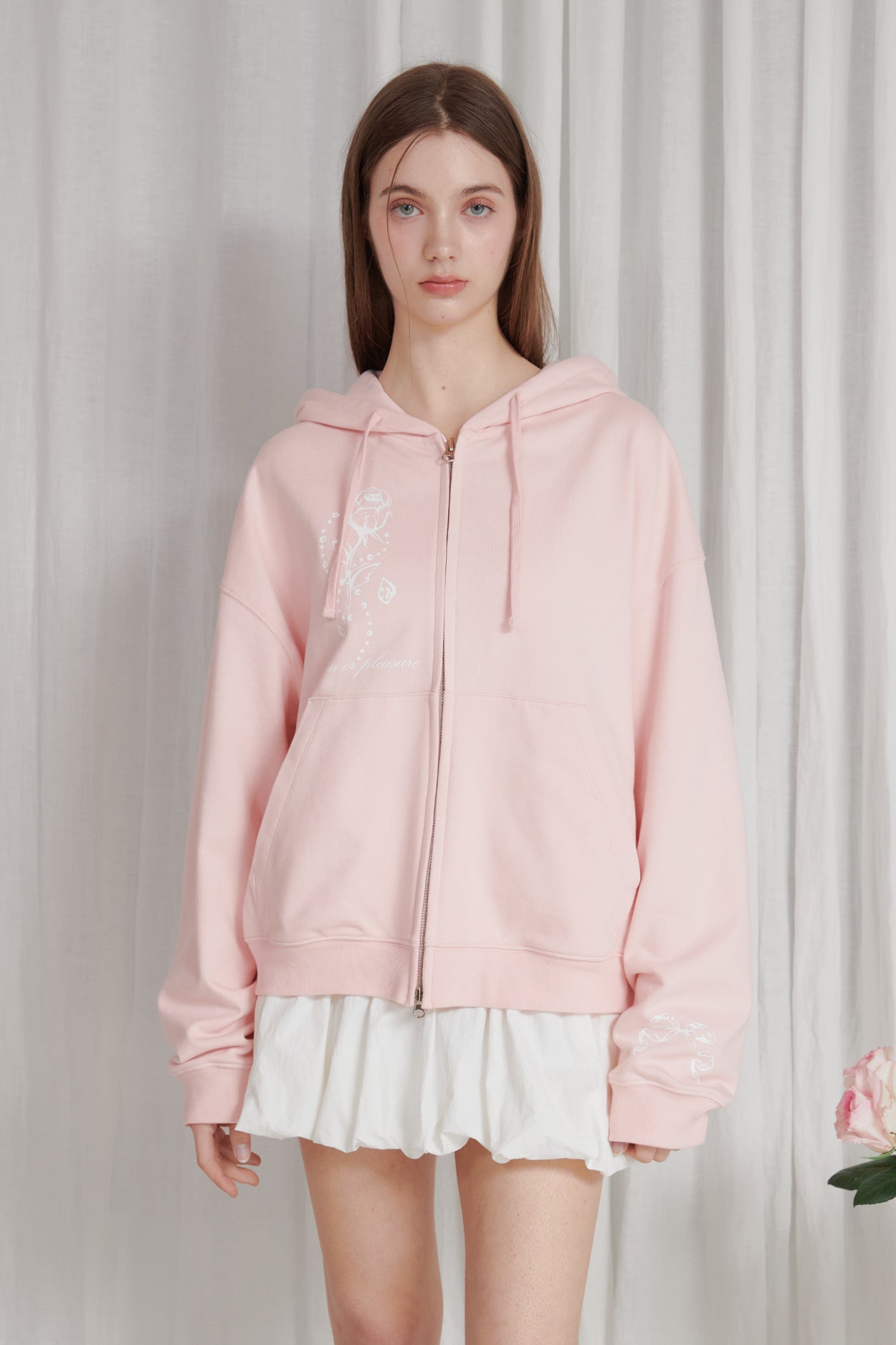 PAIN OR PLEASURE ROSE 2WAY HOOD ZIP UP PINK