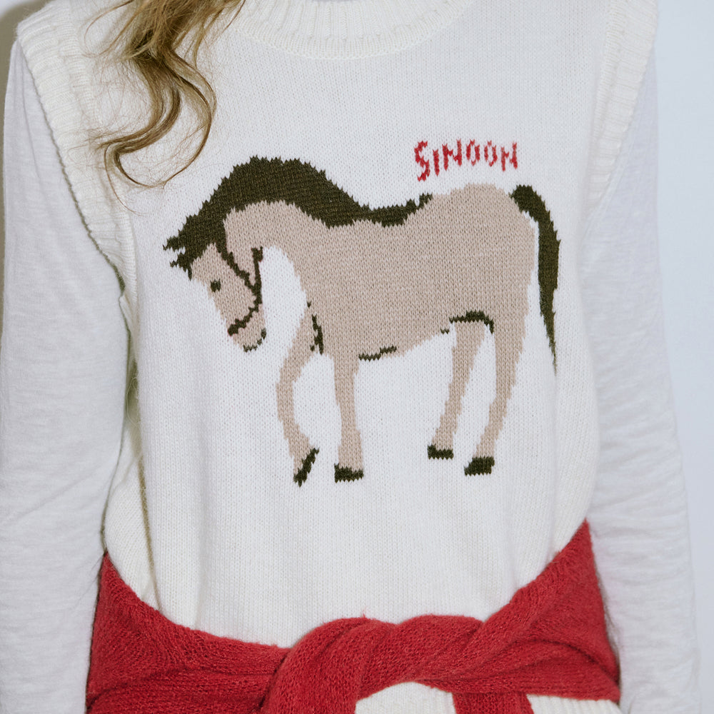 
                  
                    Sinoon Horse Knit Vest (Ivory)
                  
                