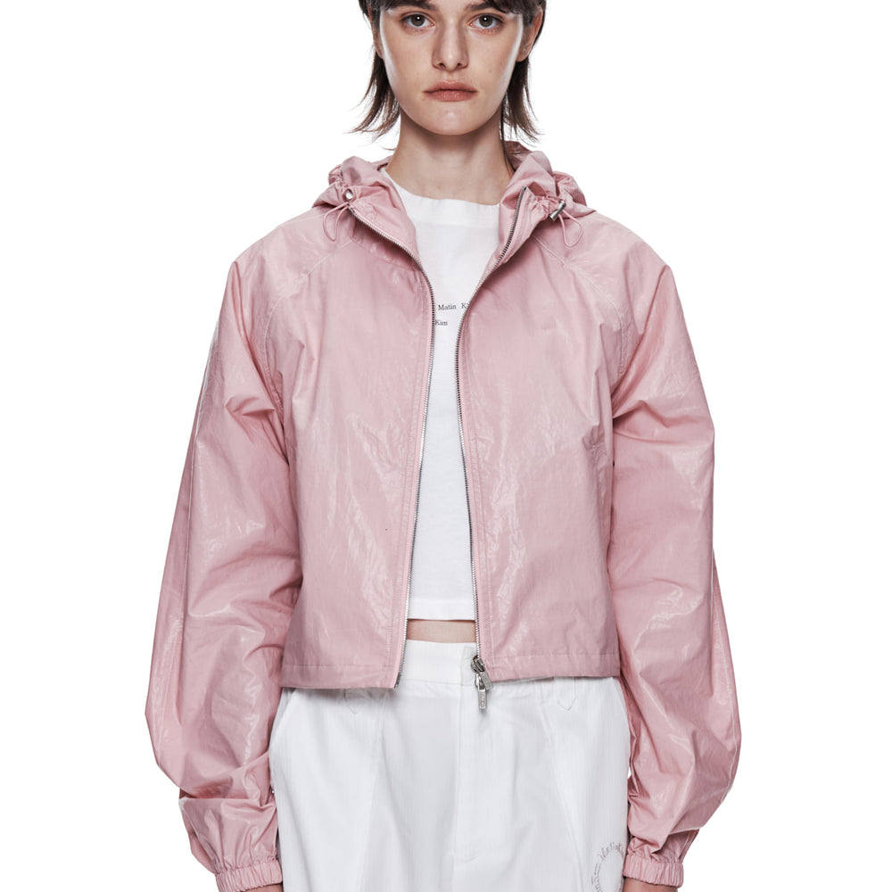 MATIN KIM CROP HOODY COATING JUMPER IN PINK