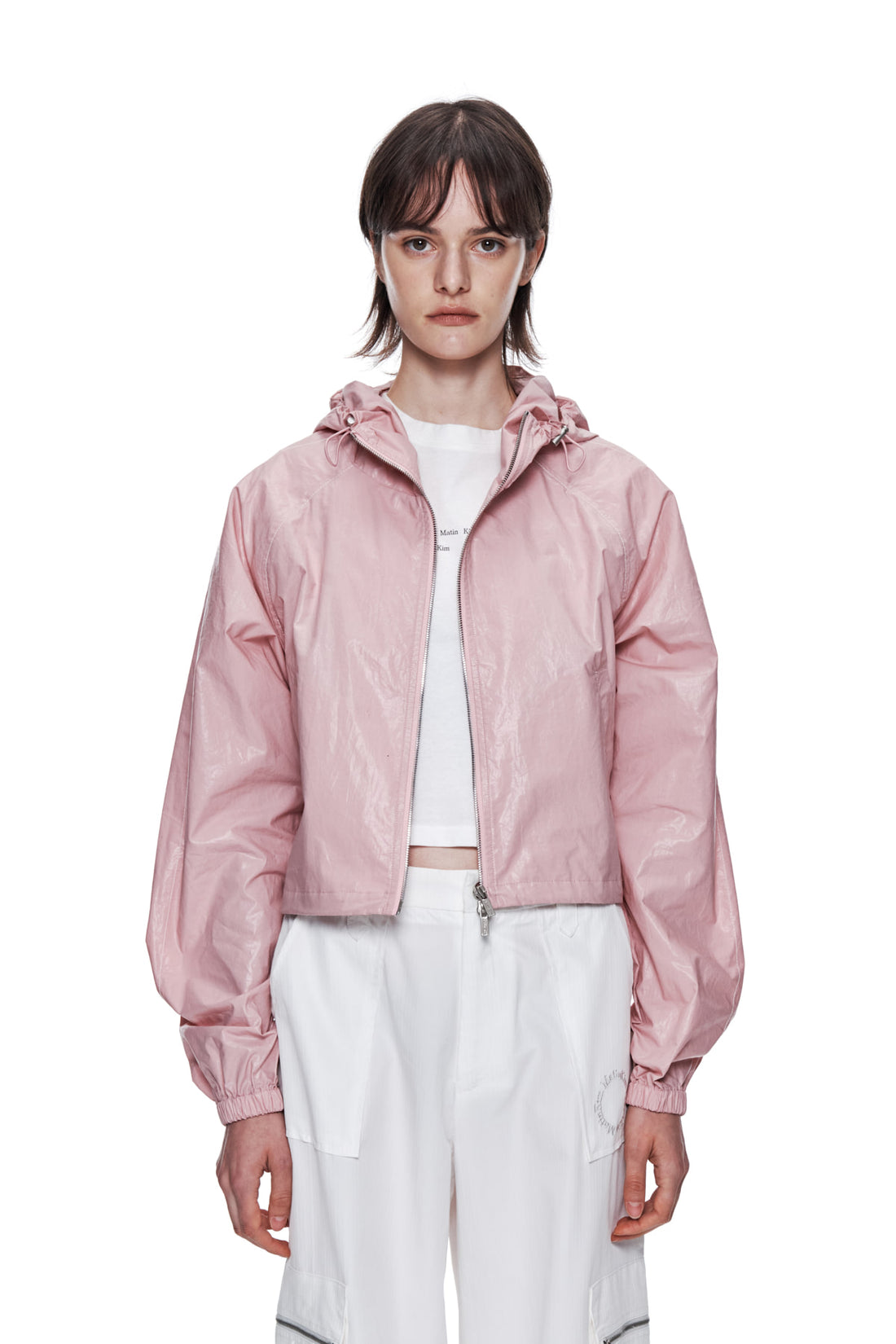 MATIN KIM CROP HOODY COATING JUMPER IN PINK