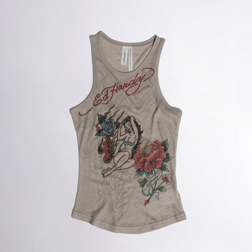 
                  
                    SCULPTOR X Ed Hardy Sheer Tank Top Beige
                  
                