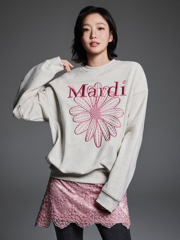 MARDI SWEATSHIRT FLOWERMARDI NEEDLEWORK_OATMEAL PINK