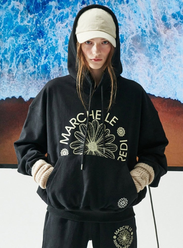 MARDI HOODY MARCHE EMBLEM_BLACK CREAM