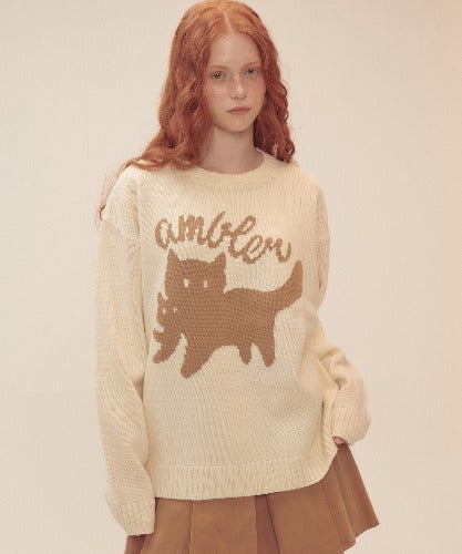 AMBLER Cat Biting Cat Crew Neck Sweater