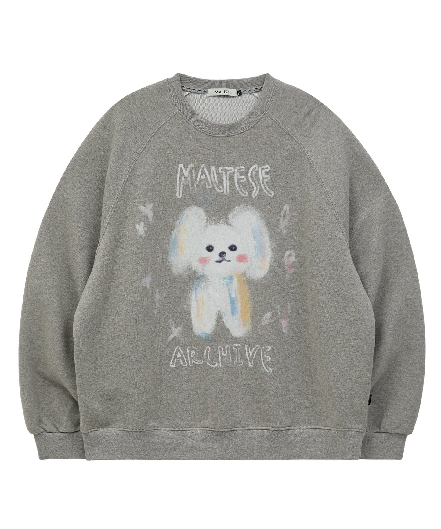 WAIKEI Oil Painting Maltese Raglan Sweatshirt Grey