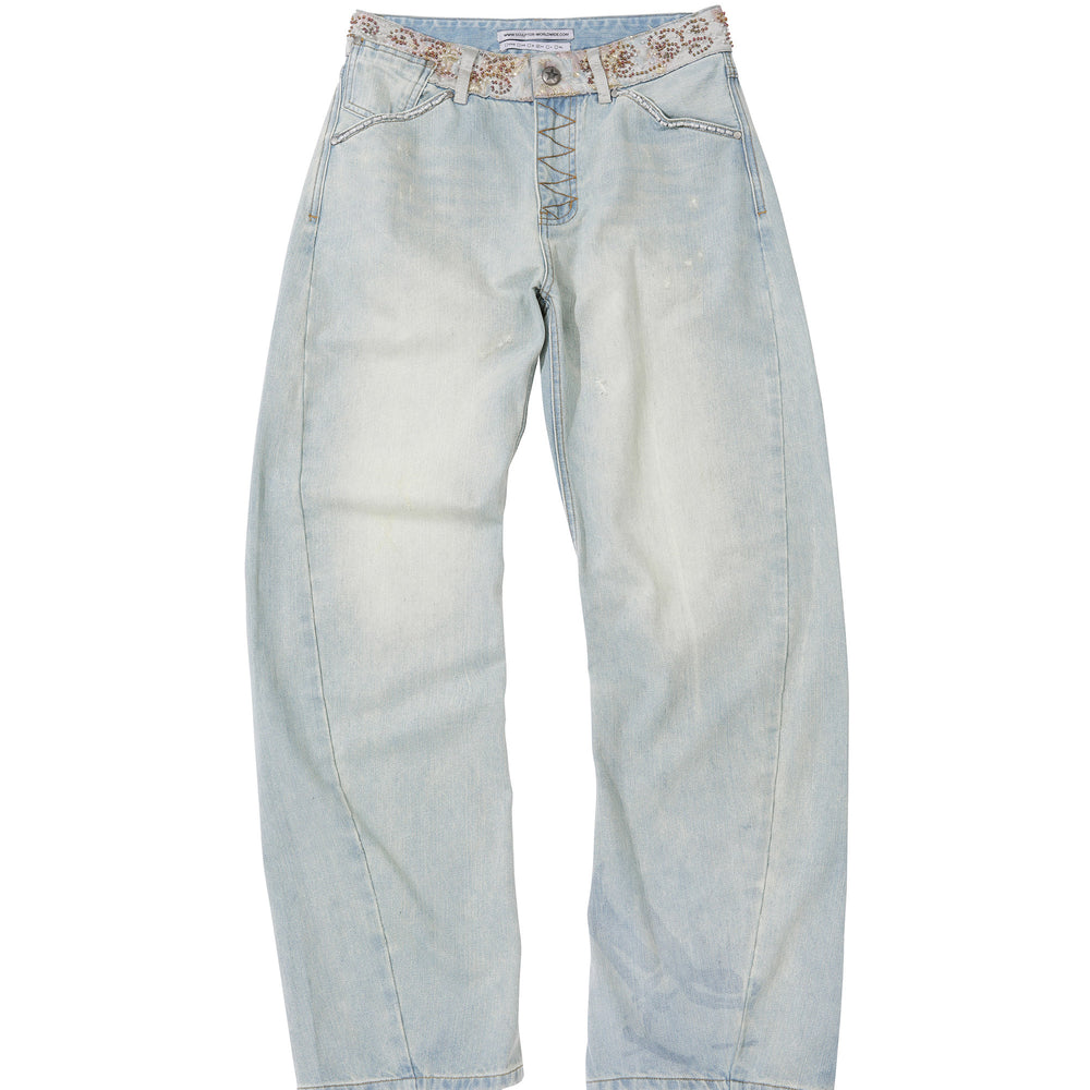 SCULPTOR Beaded Waist Denim Pants Ice Blue