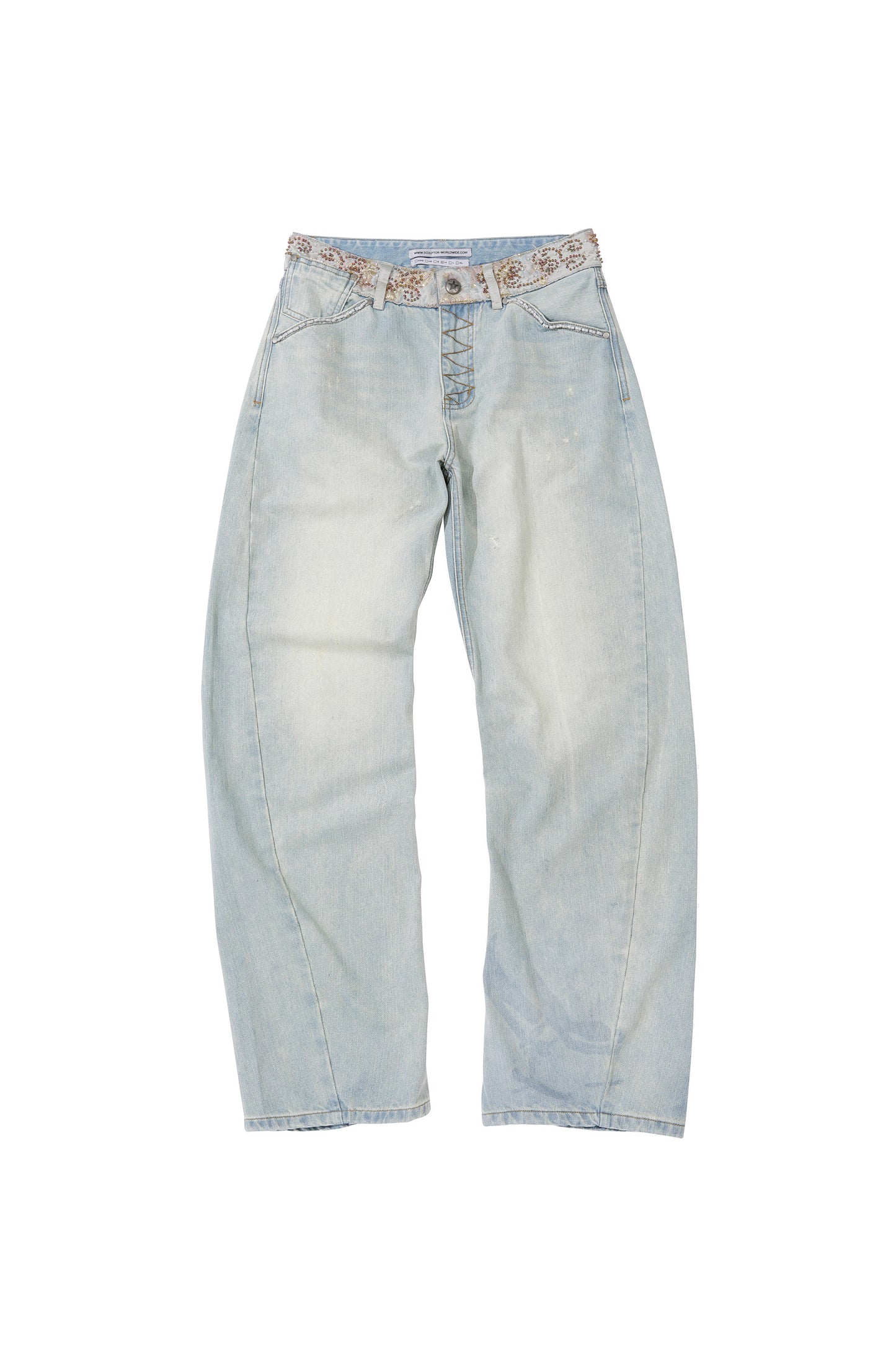 SCULPTOR Beaded Waist Denim Pants Ice Blue