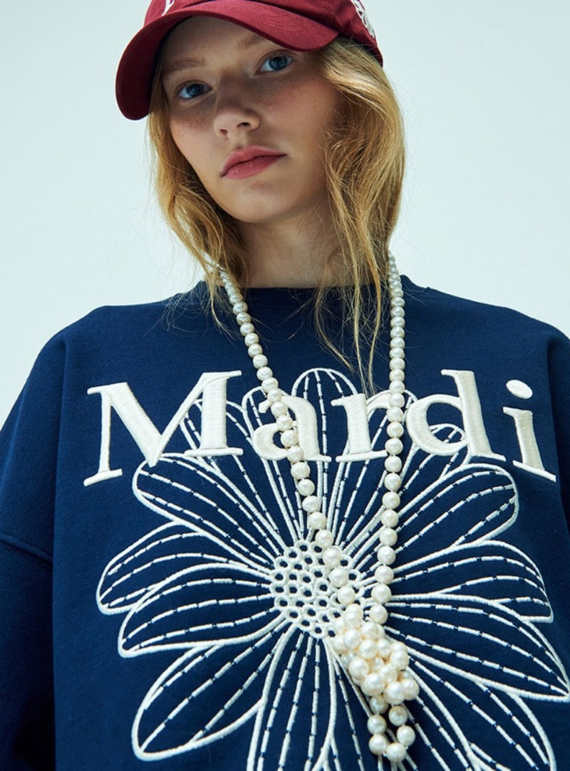 MARDI SWEATSHIRT FLOWERMARDI NEEDLEWORK_NAVY CREAM