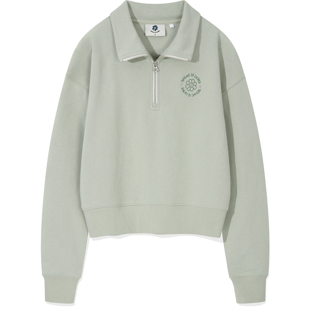 Flory Embroidery Half Zip Up Mint