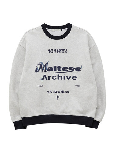 WAIKEI Typography Ringer Sweatshirts MELANGE WHITE