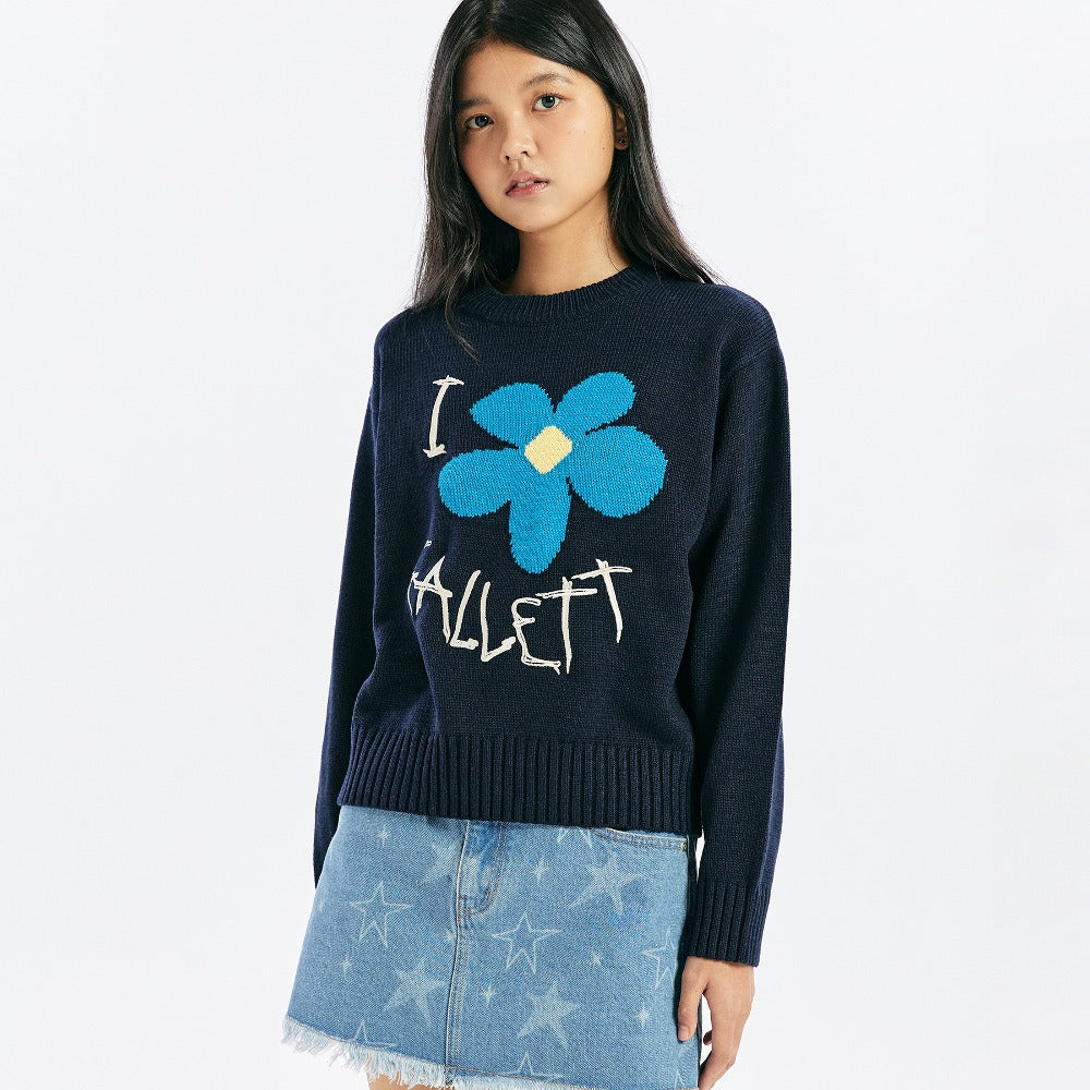 FALLETT Drawing Flower Knit Navy