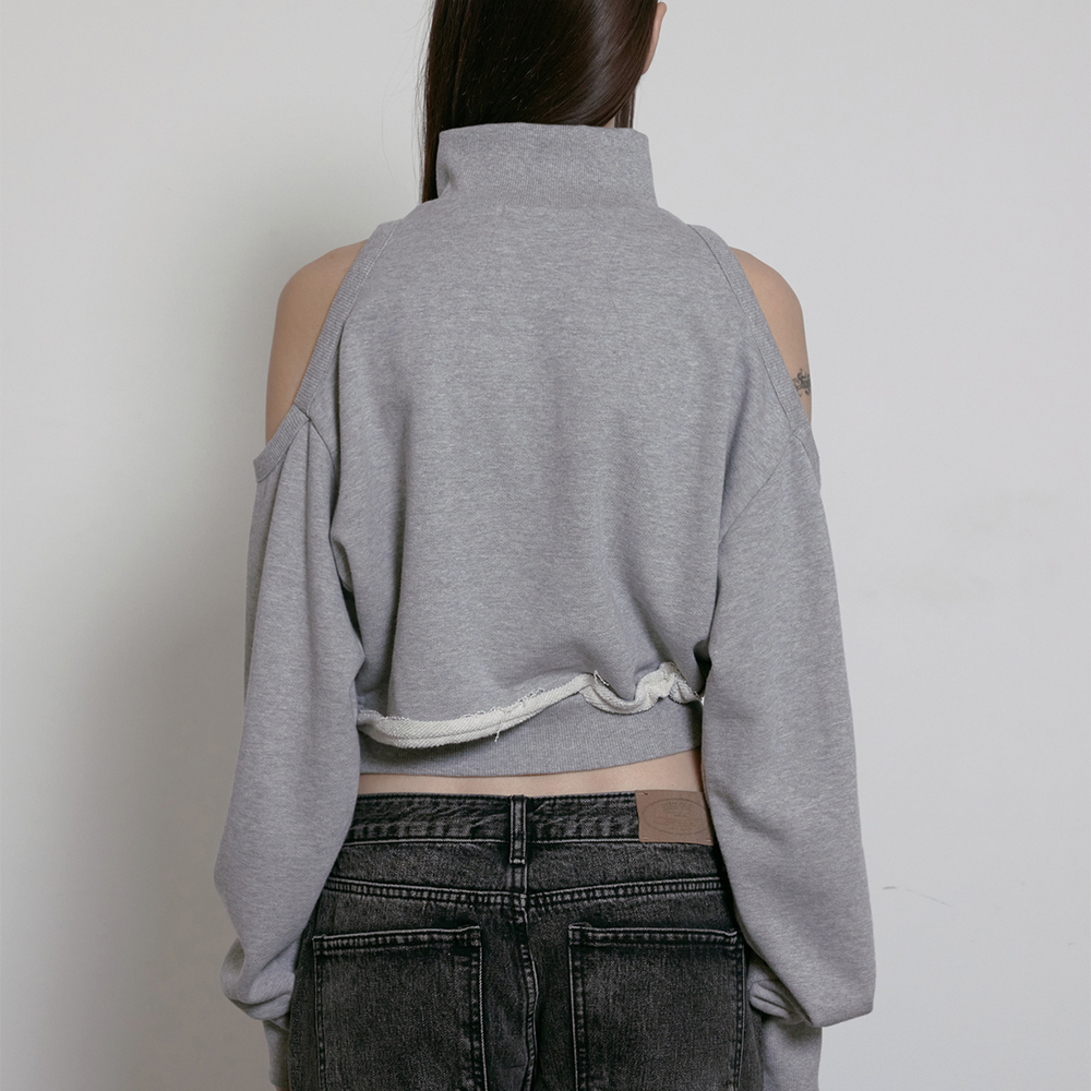 
                  
                    BOHEMSEO CUT-OUT HALF-ZIP SWEATSHIRT, MELANGE GRAY
                  
                