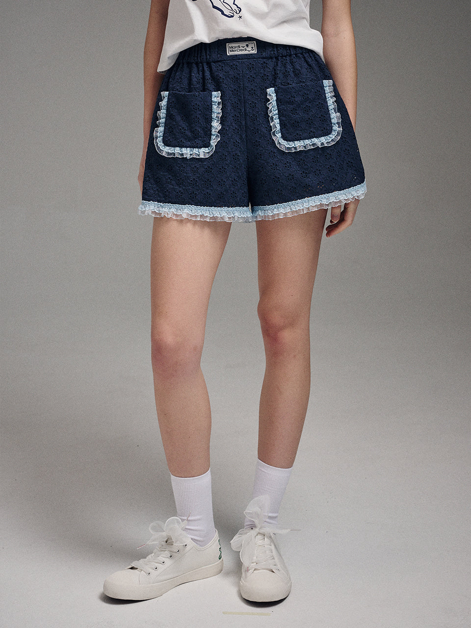 MARDI SHORTS EYELET FRILL_NAVY