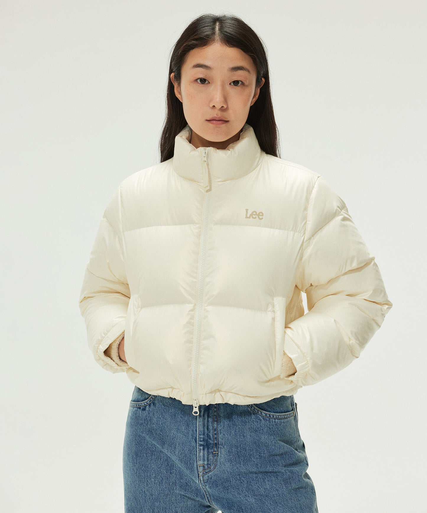 LEE Women Glossy Short Down Jacket Ivory