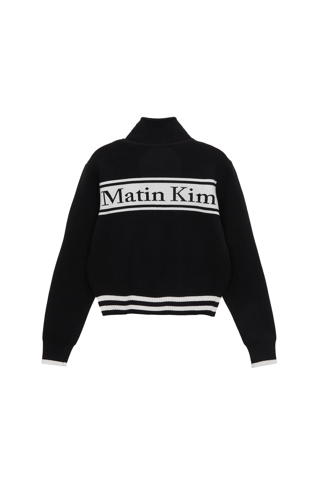 MATIN KIM SPELL POINT STRIPE KNIT CARDIGAN IN BLACK