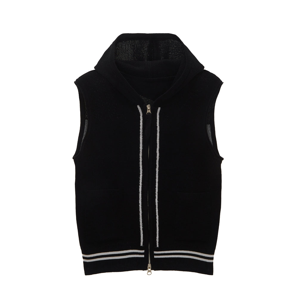 MATIN KIM HOODY POINT LOGO KNIT VEST FOR WOMEN IN BLACK