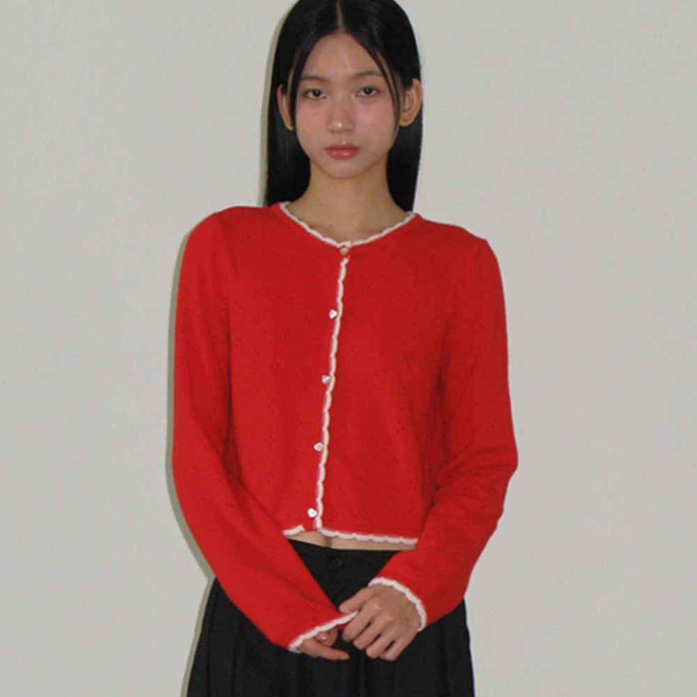 
                  
                    RONRON HEART BUTTON SCOTCH KNIT CARDIGAN RED
                  
                