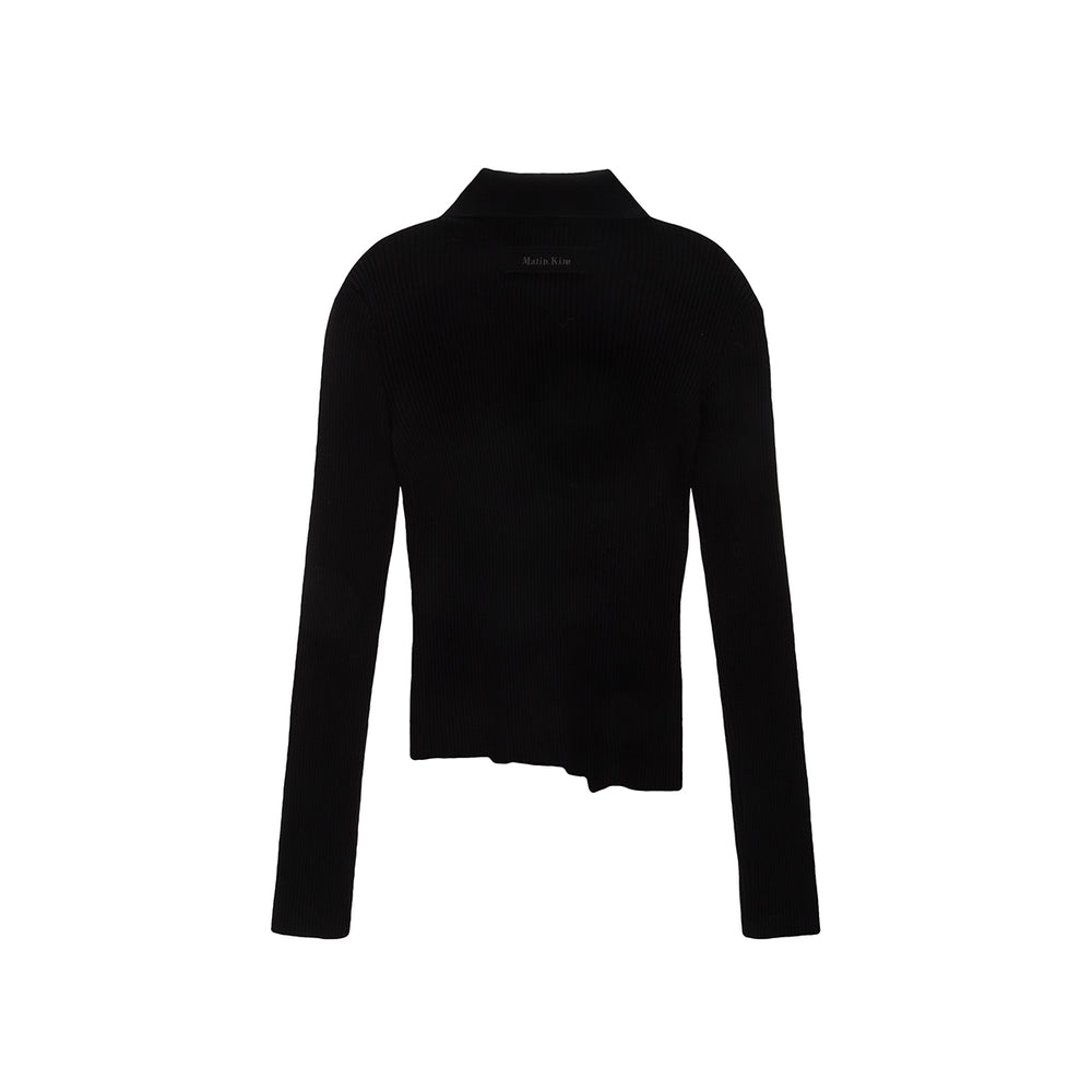 
                  
                    MATIN KIM DIAGONAL BUTTON POINT SLIM CARDIGAN IN BLACK
                  
                