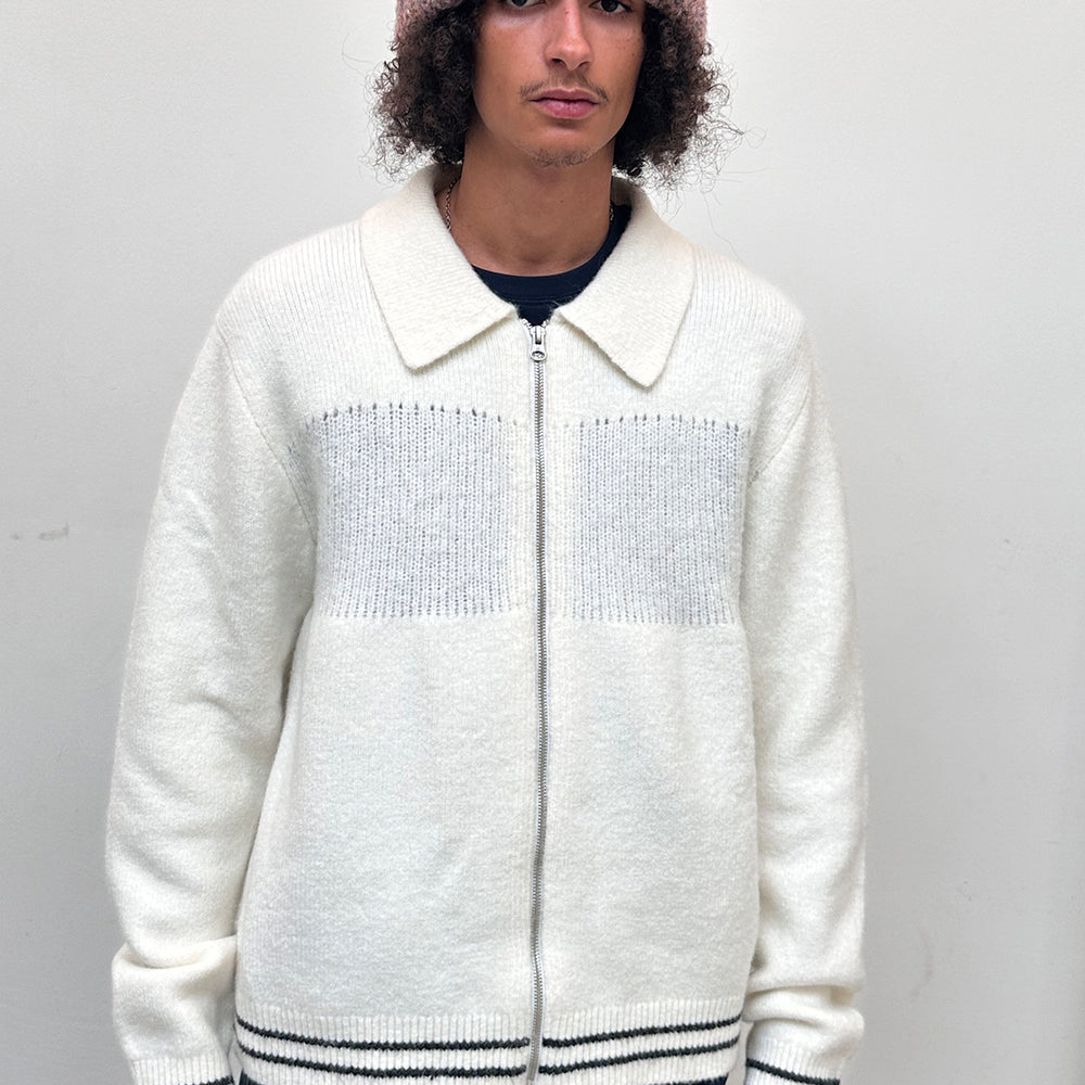 
                  
                    MATIN KIM PUNCHING POINT LOGO KNIT CARDIGAN FOR MEN IN IVORY
                  
                