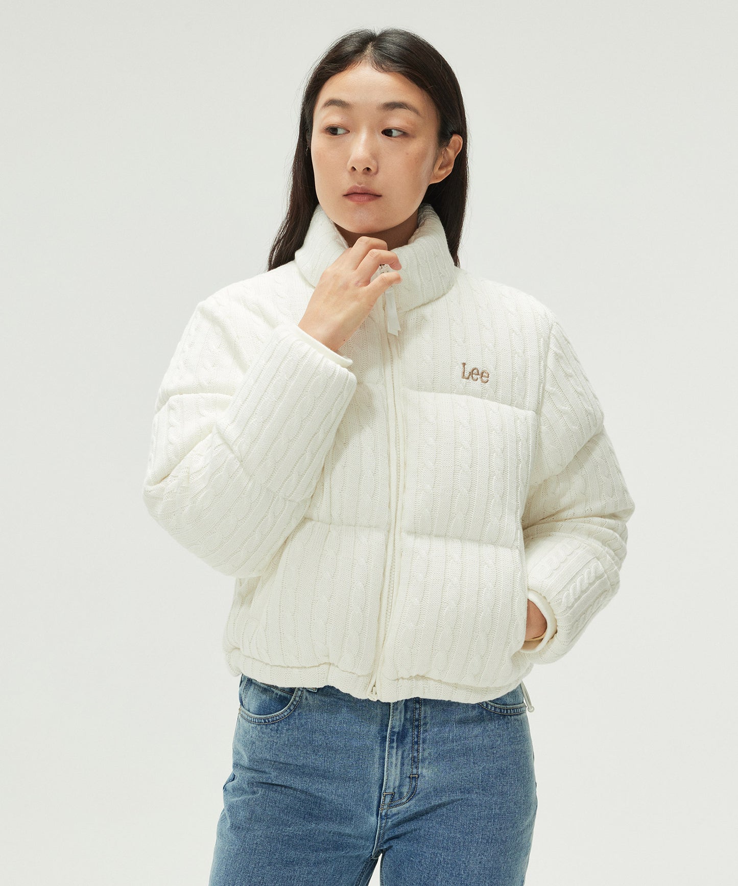 LEE Women Knit Crop Down Jacket Ivory