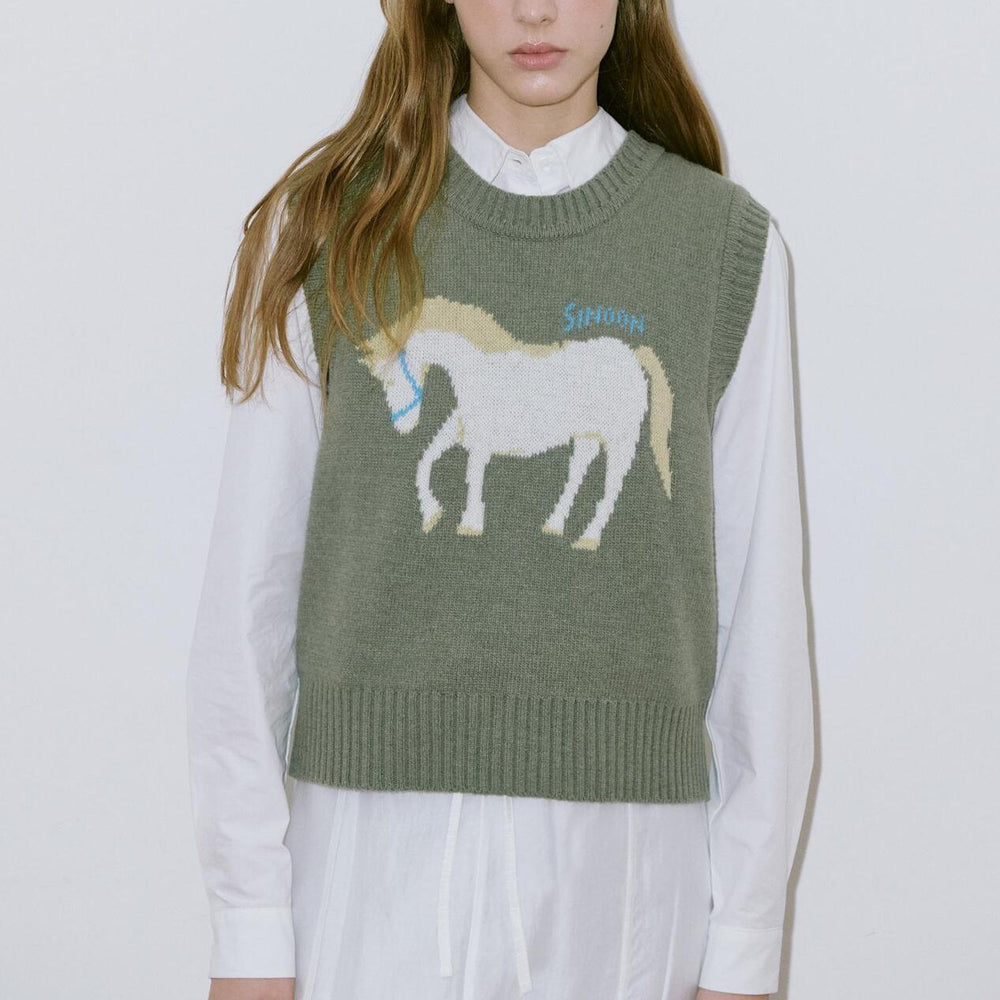 
                  
                    Sinoon Horse Knit Vest (Khaki)
                  
                