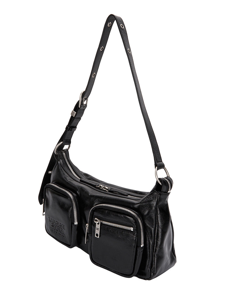 MARGESHERWOOD OUTPOCKET HOBO_black glossy plain