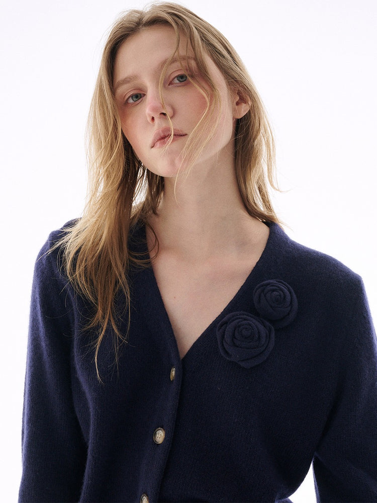 MARDI CASHMERE BLENDED CARDIGAN V NECK ROSE_NAVY