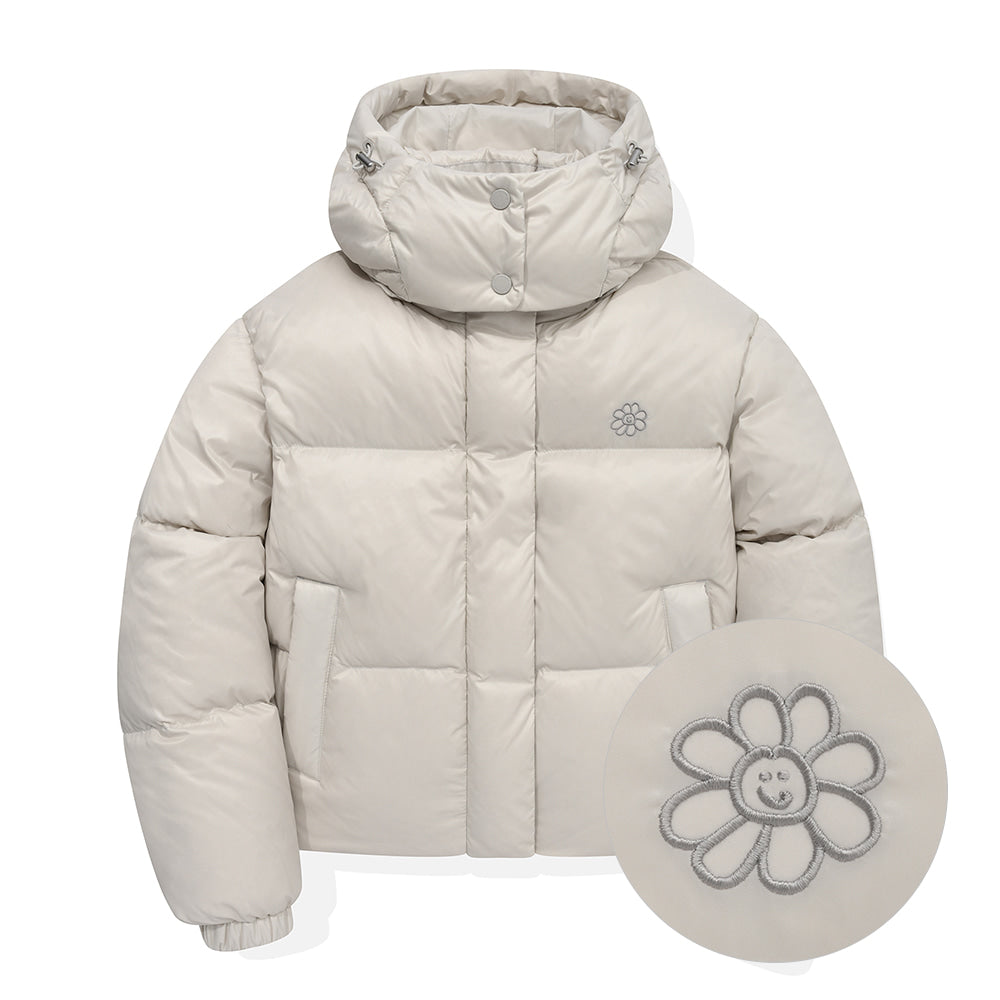 Glossy Short Hooded down Jacket Light Grey