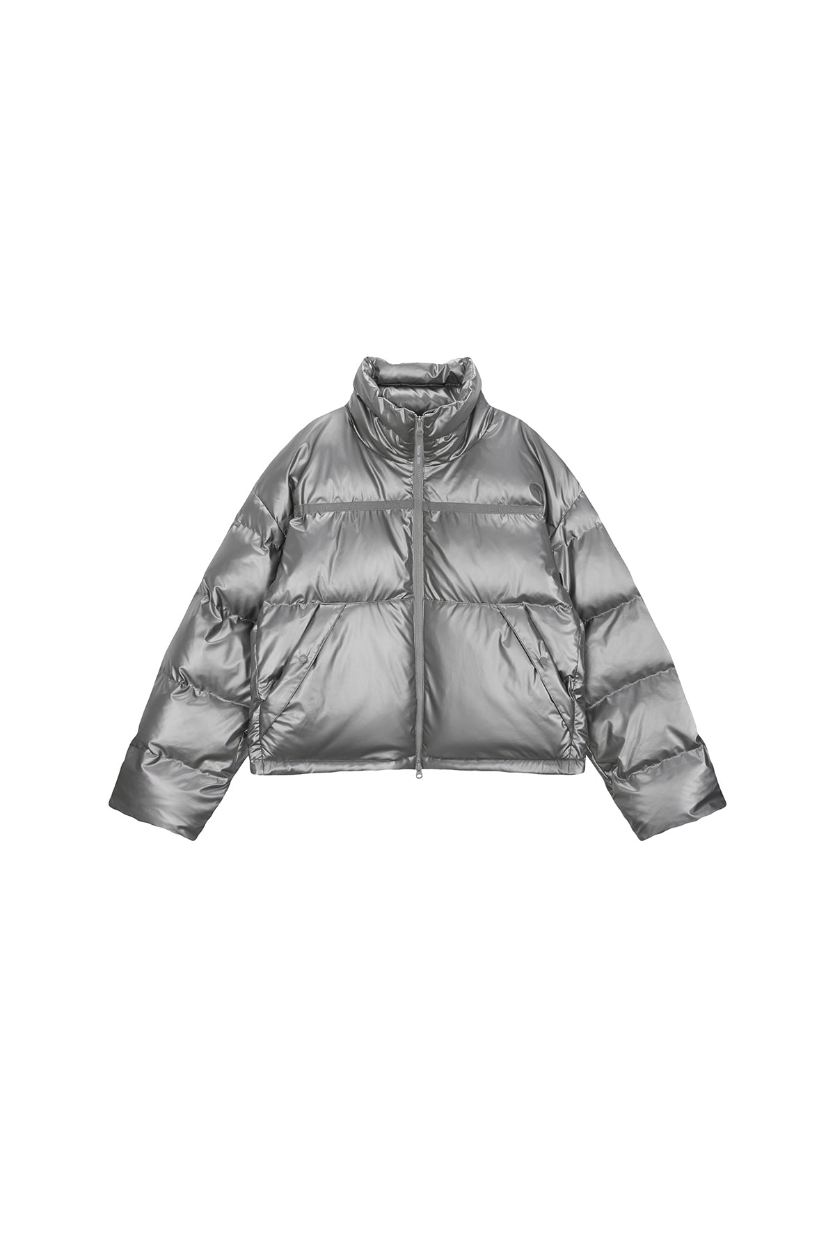 MATIN KIM LOGO TAPING PUFFER DOWN JUMPER FOR MEN IN SILVER