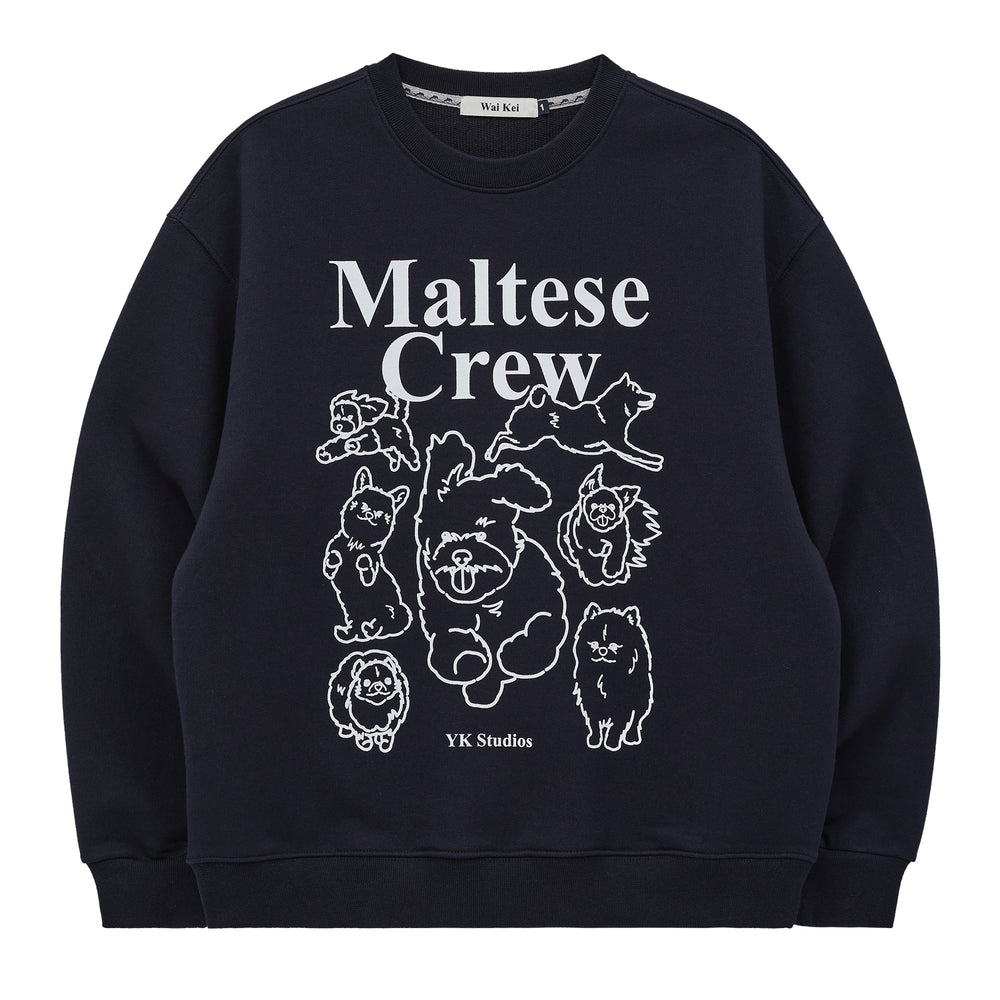 WAIKEI Maltese Crew Line Graphic Sweatshirt Navy