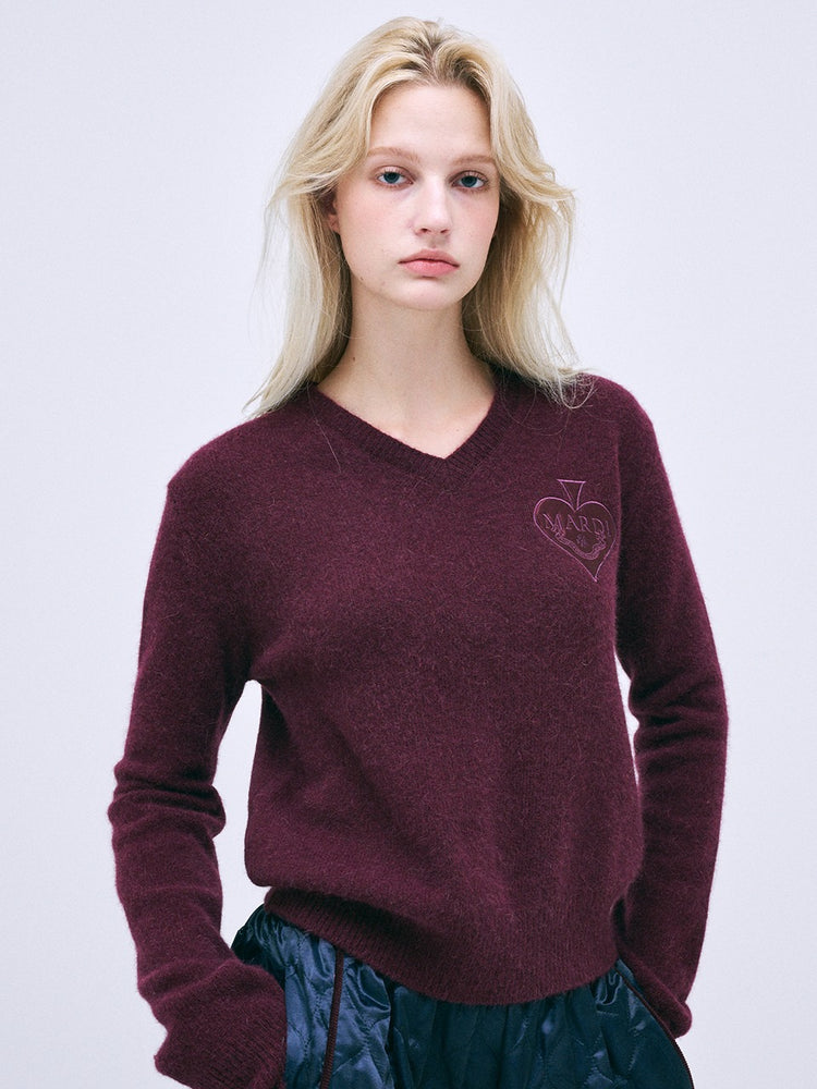 MARDI RACCOON BLENDED V NECK SATIN SPADE_BURGUNDY