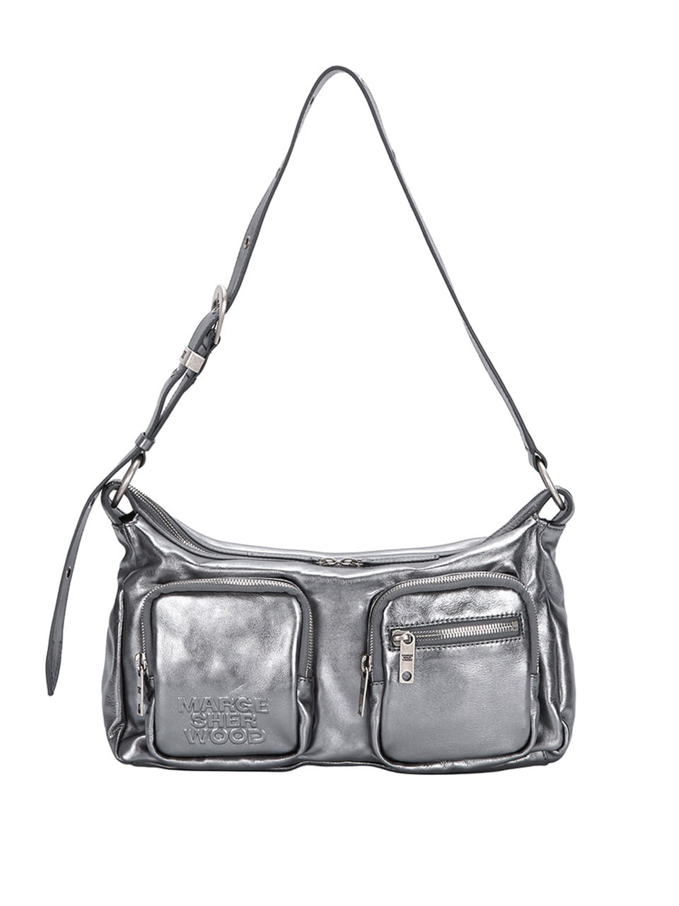 MARGESHERWOOD OUTPOCKET HOBO_metallic grey foiled plain