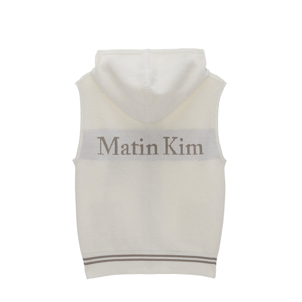 MATIN KIM HOODY POINT LOGO KNIT VEST FOR WOMEN IN IVORY