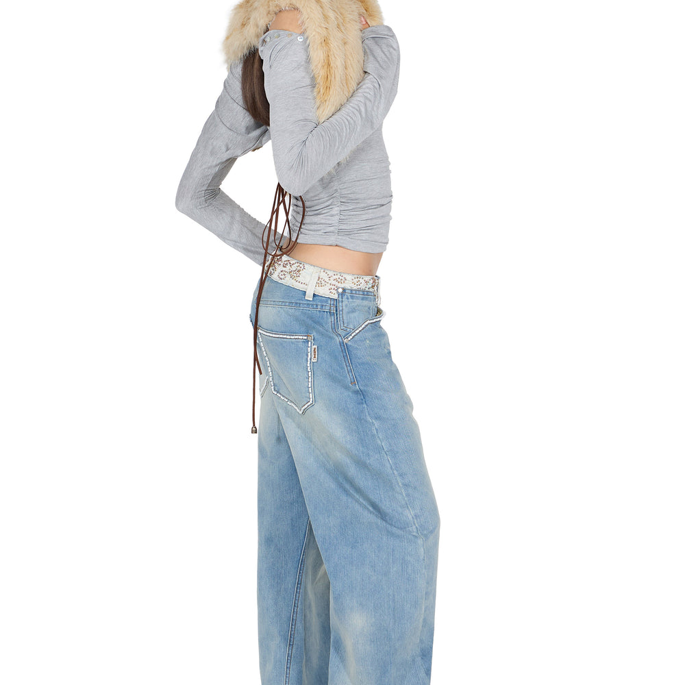 
                      
                        SCULPTOR Beaded Waist Denim Pants Mid Blue
                      
                    